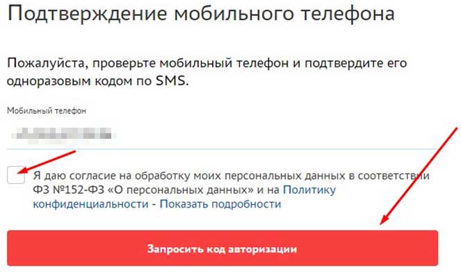 подтверждение телефона по смс, на регистрации pg.er.ru